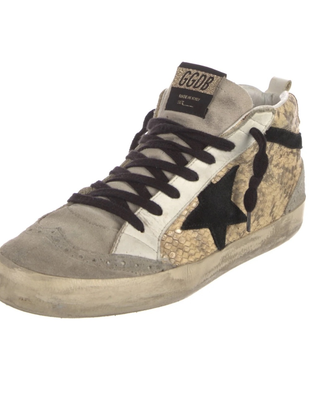 Golden Goose Beige Snake-Print Mid-Top Limited Edition Sneakers